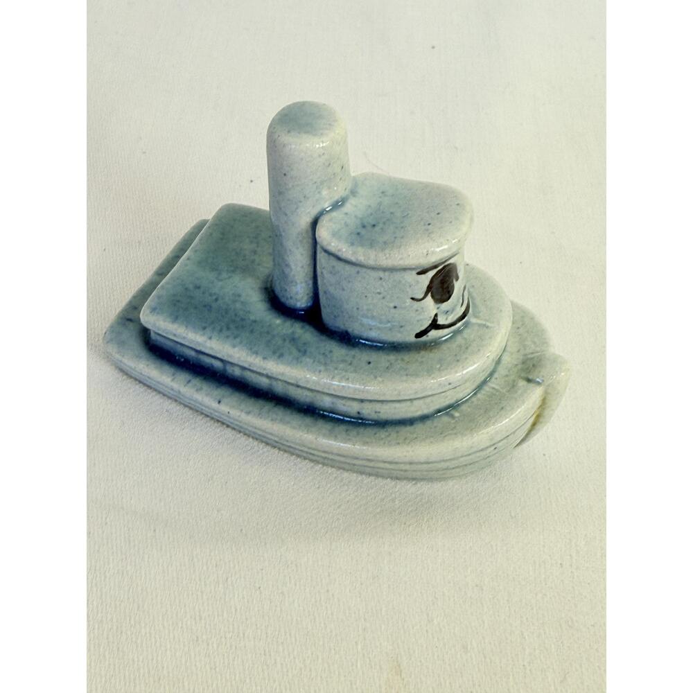Smiling Ceramic Blue Boat Decorative Figurine